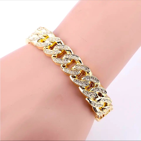 Gold Plated Rhinestone Alloy Chain Bracelet - Picture 5 of 5